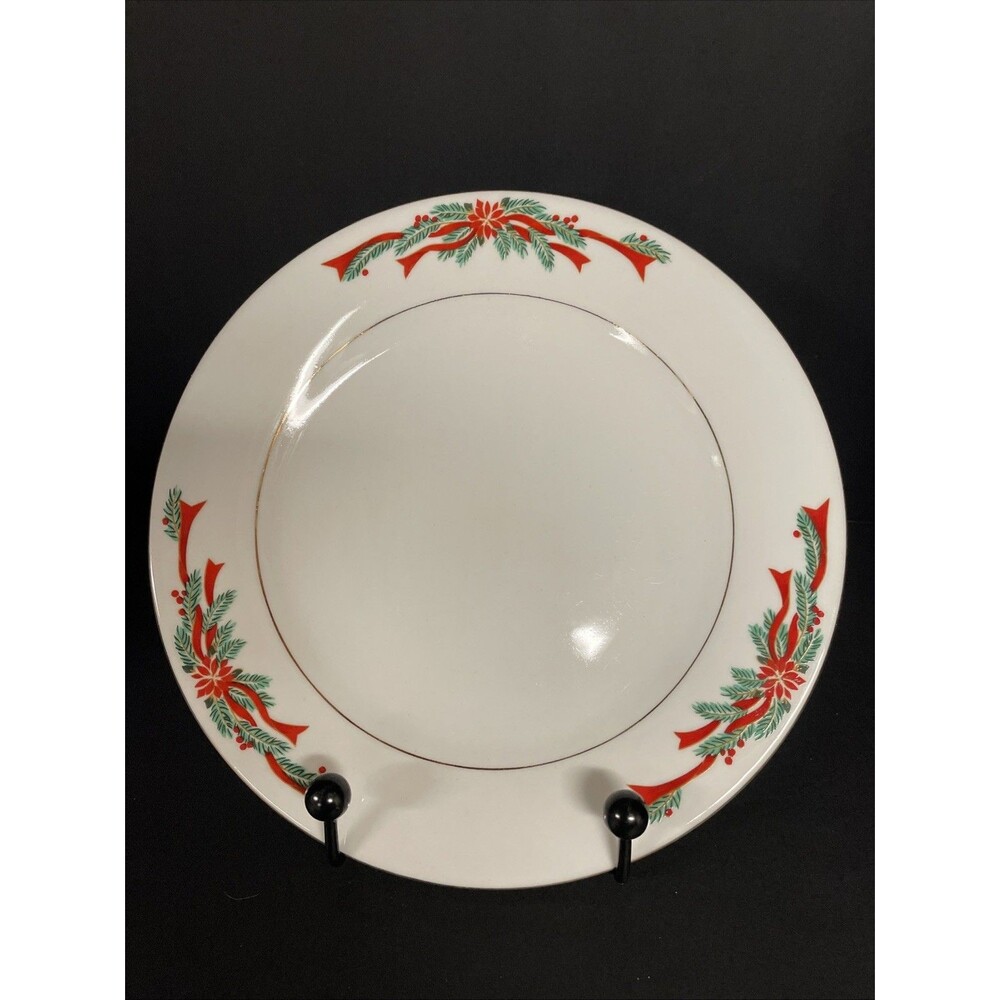 Tienshan - Poinsettia & Ribbons Christmas 10” Dinner Plate